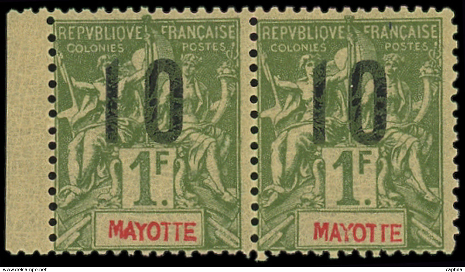 ** MAYOTTE - Poste - 31Aa, Paire Chiffres Espacés Tenant à Normal: 10 Sur 1f. Olive - Unused Stamps