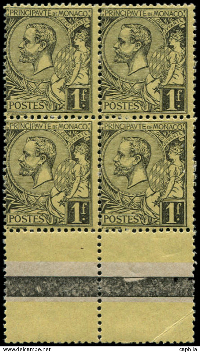 ** MONACO - Poste - 20, Bloc De 4, Bord De Feuille: 1f. Noir S. Jaune - Unused Stamps
