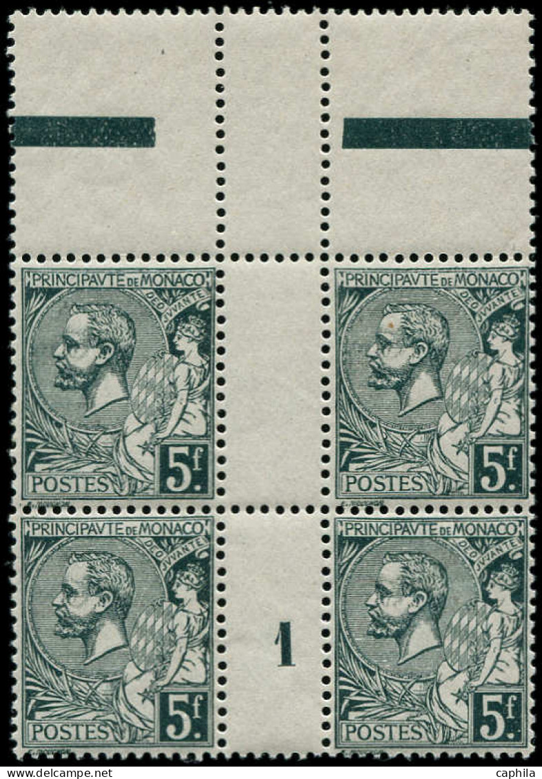 ** MONACO - Poste - 47, Bloc De 4 Millésime "1", Tir 580: 5f. Vert-gris Foncé - Unused Stamps