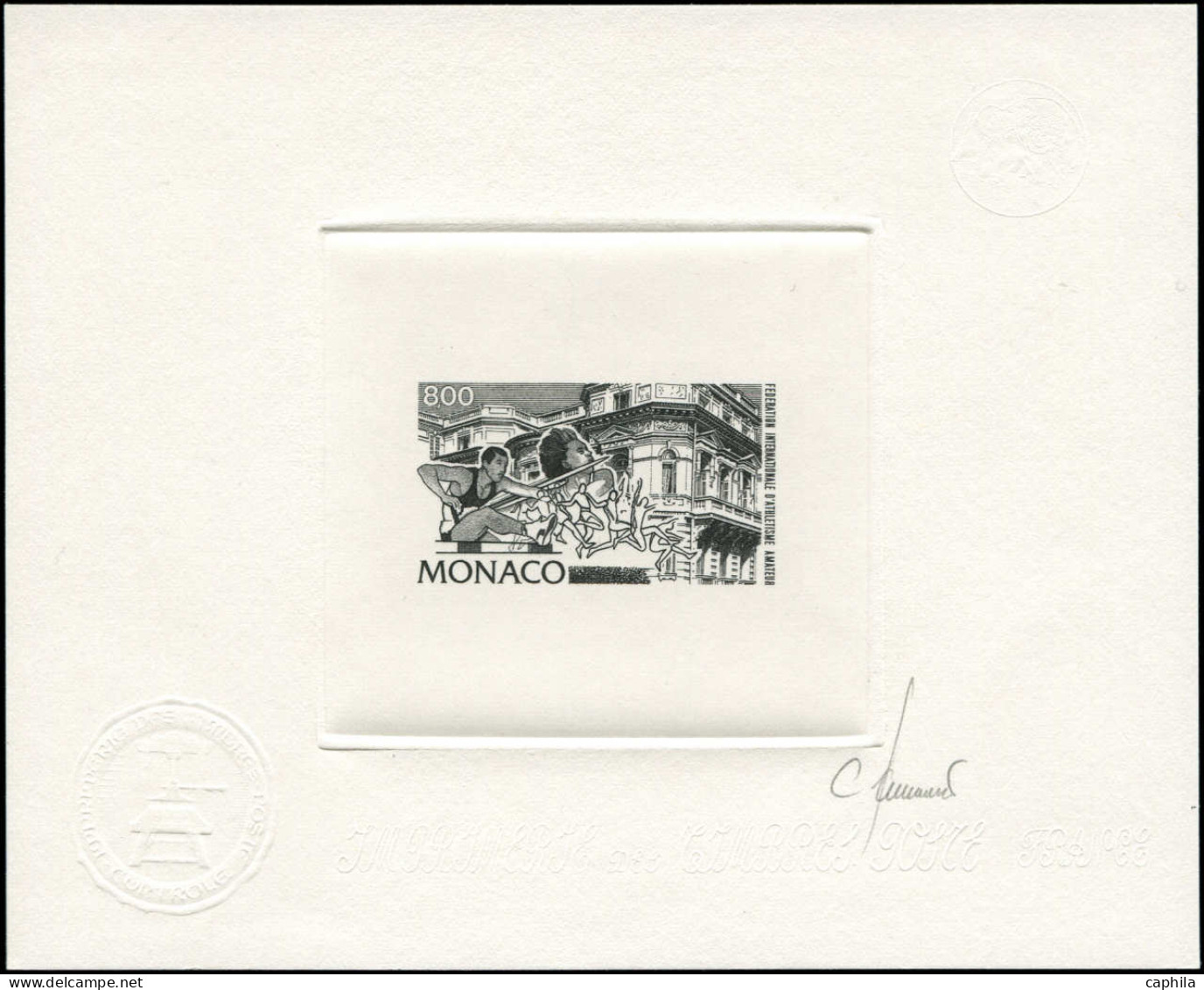 EPA MONACO - Poste - 1936, épreuve D'artiste En Noir, Signée Jumelet: I.A.A.F, Athlétisme - Sonstige & Ohne Zuordnung