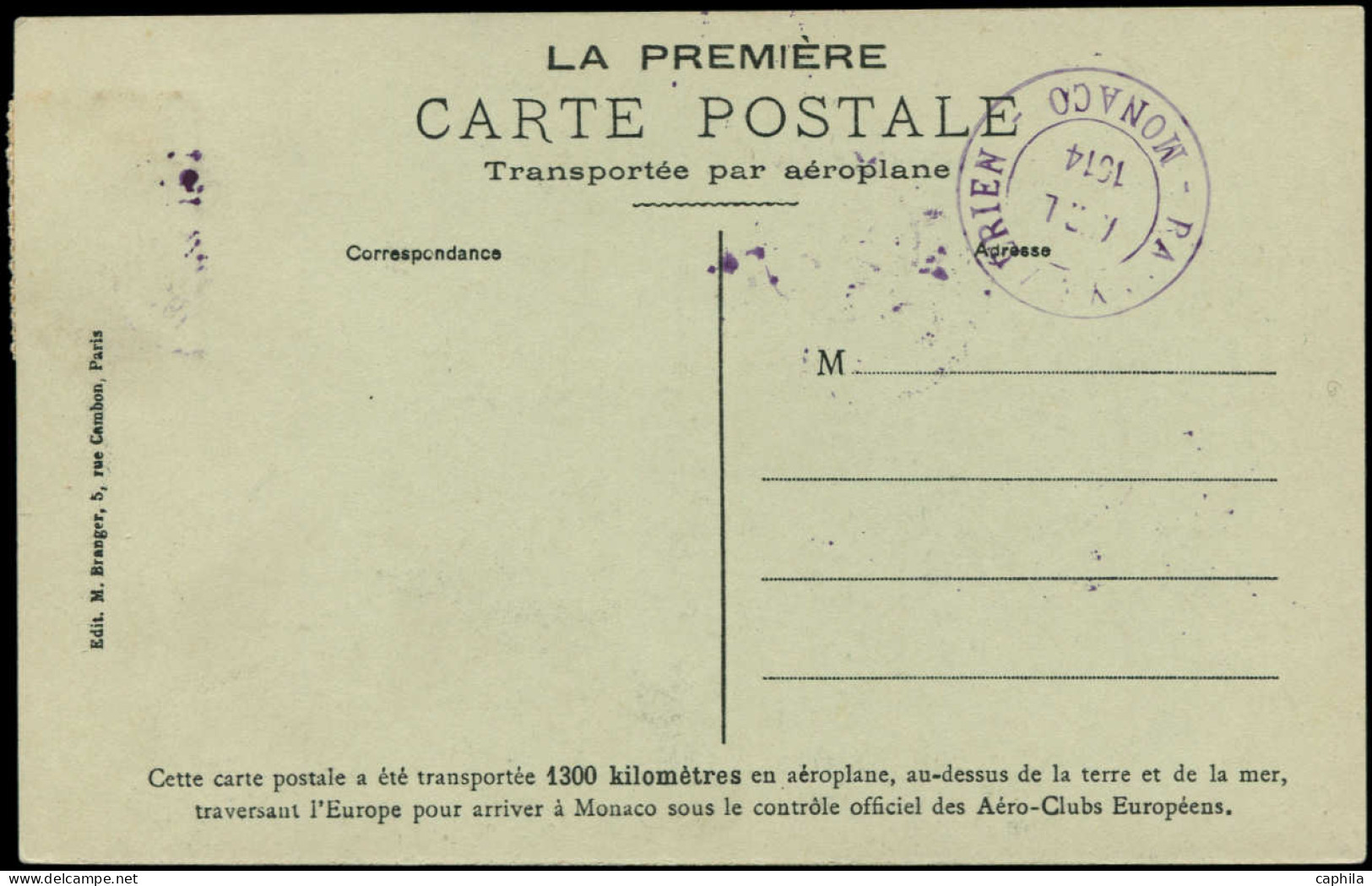 CP MONACO - Poste Aérienne - TS1, Vignette Rallye Aérien Sur CP Madrid à Monaco Arrivée 13/04/1914 (Maury) - Airmail