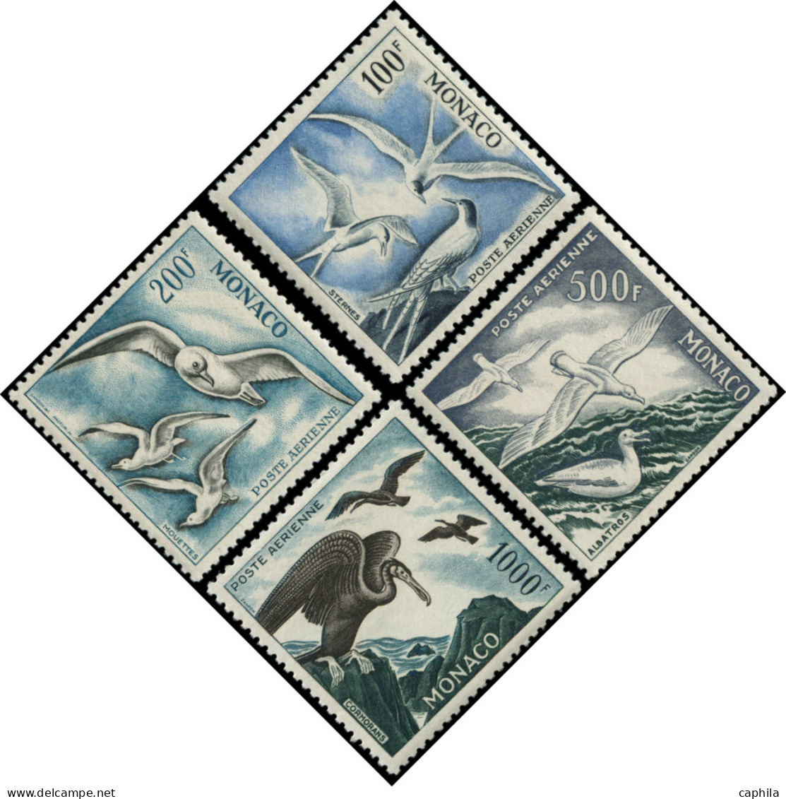 ** MONACO - Poste Aérienne - 55/58, Complet, Dentelés 11: Oiseaux De Mer - Poste Aérienne