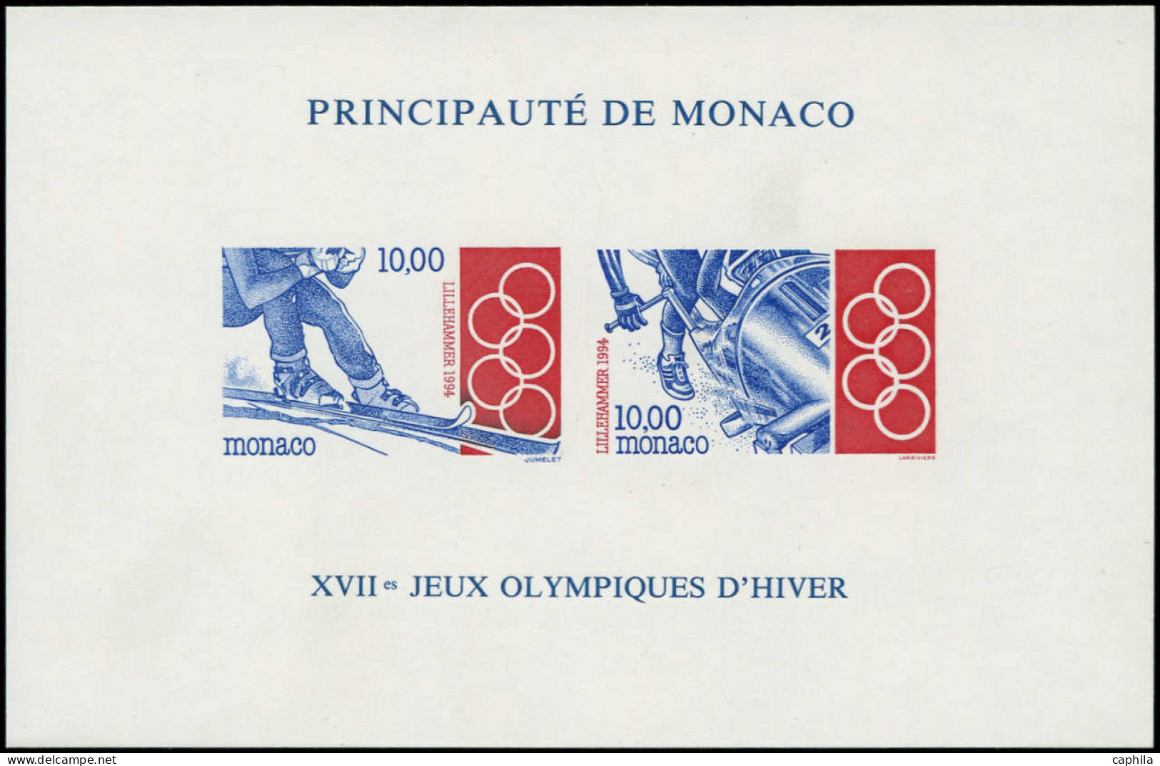 ** MONACO - Blocs Feuillets - 63a, Non Dentelé: Jeux Olympiques De Lillehammer 94, Ski Et Bobsleigh - Blocs