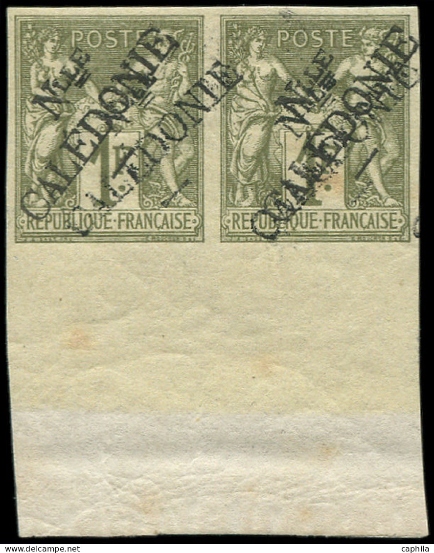 * NOUVELLE-CALEDONIE - Poste - 20, Paire Horizontale, Grand Bdf, Double Surcharge Type I + II Sur Chaque Timbre, (1ex. + - Other & Unclassified