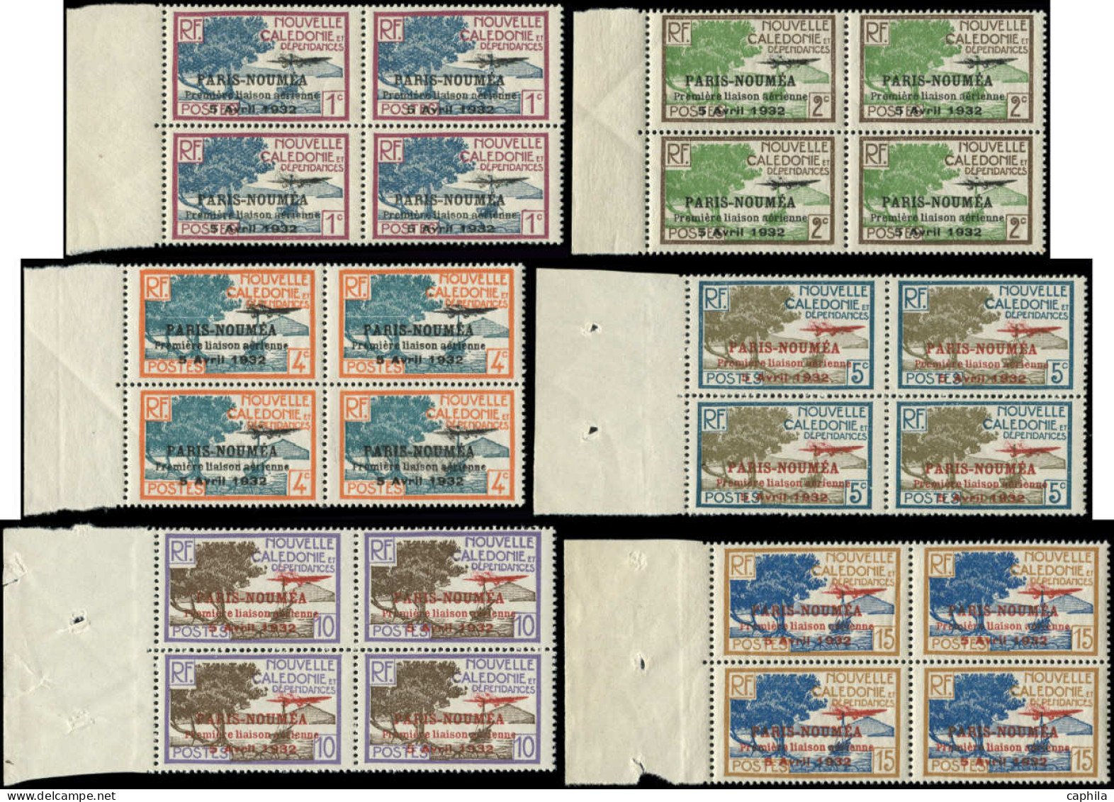 ** NOUVELLE-CALEDONIE - Poste Aérienne - 3/28, Complet, 26 Blocs De 4, Tous Bdf: Paris - Nouméa 1933 - Other & Unclassified
