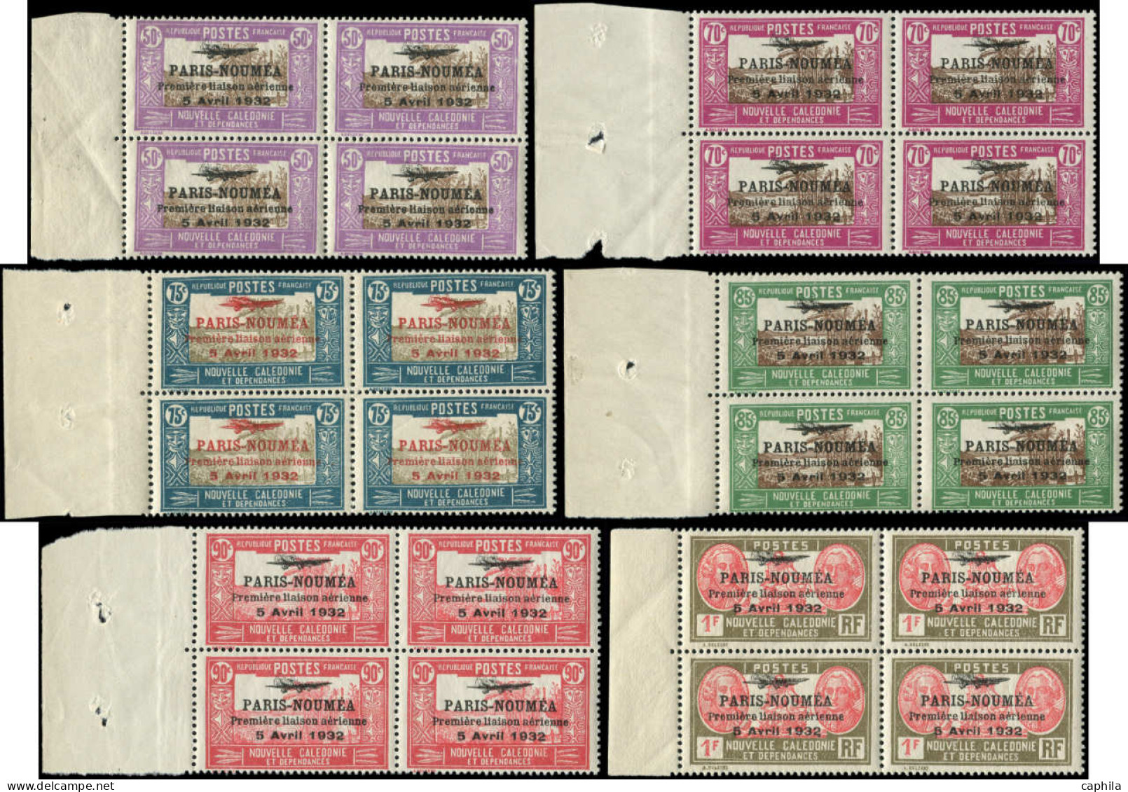 ** NOUVELLE-CALEDONIE - Poste Aérienne - 3/28, Complet, 26 Blocs De 4, Tous Bdf: Paris - Nouméa 1933 - Altri & Non Classificati