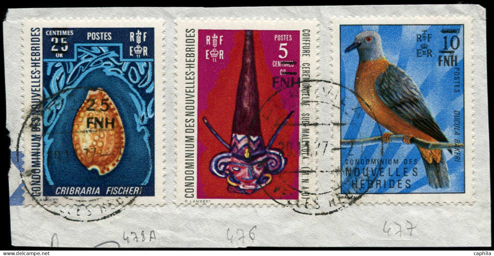 O NOUVELLES-HEBRIDES - Poste - 478A + 476/77, Sur Fragment Obl. 29/11/77 - Sonstige & Ohne Zuordnung