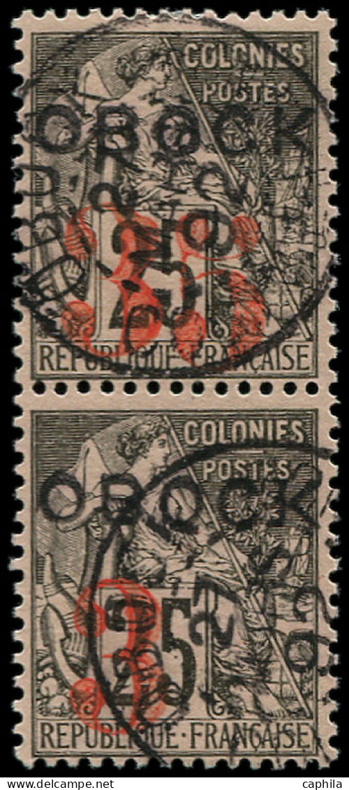 O OBOCK - Poste - 29h, Paire Verticale Dont 1 Exemplaire "5" Omis, Signé Isaac + Certificat Boule: 35 S. 25c. - Used Stamps