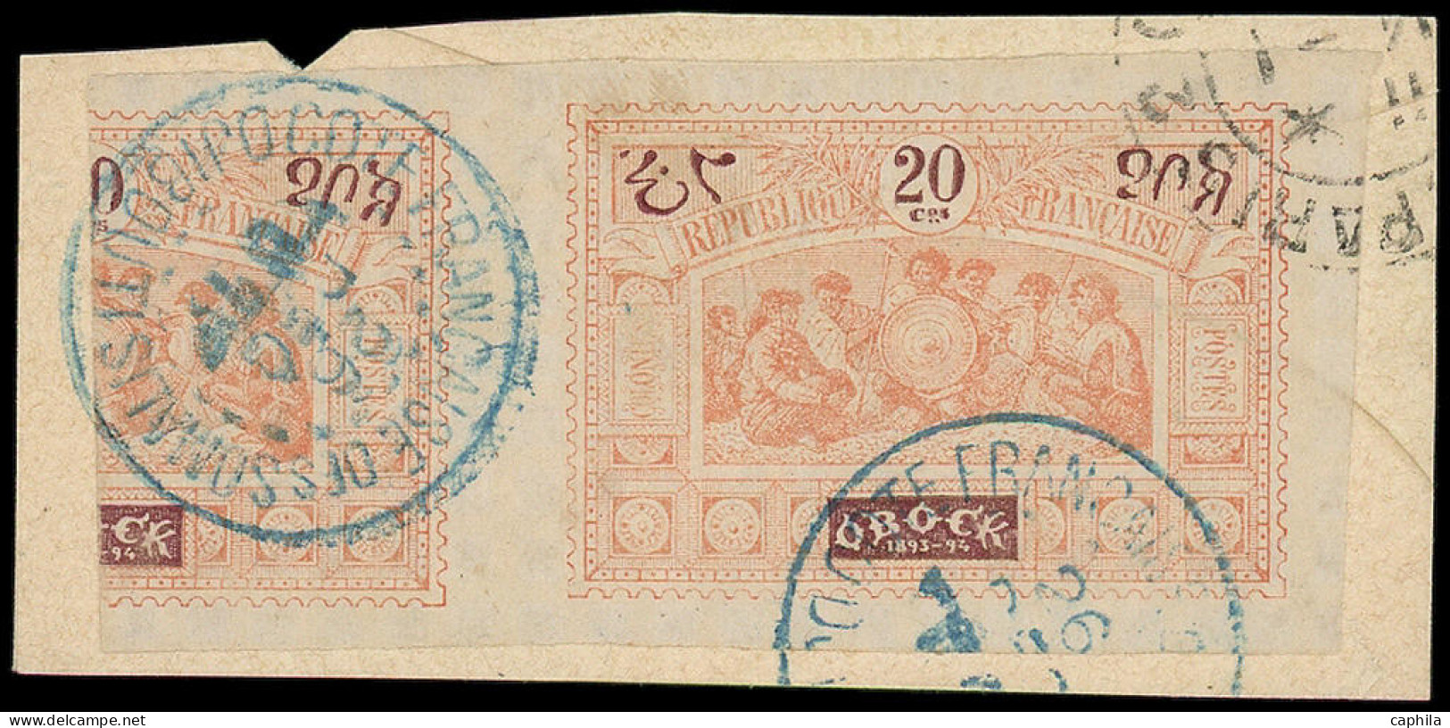 O OBOCK - Poste - 53a, Paire Dont 1 Ex Demi- Timbre: 20c. Orange Et Brun-violet - Used Stamps