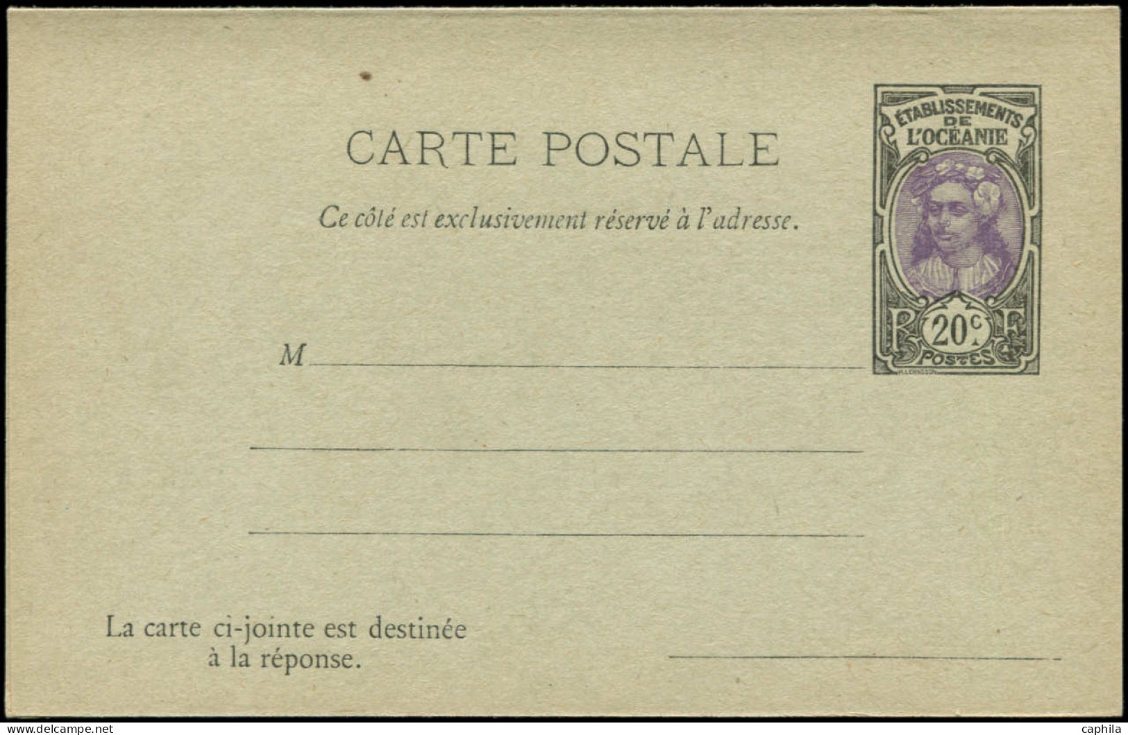 N OCEANIE - Entiers Postaux - CP9, Carte Postale Avec Réponse: 20c. Violet Et Noir - Autres