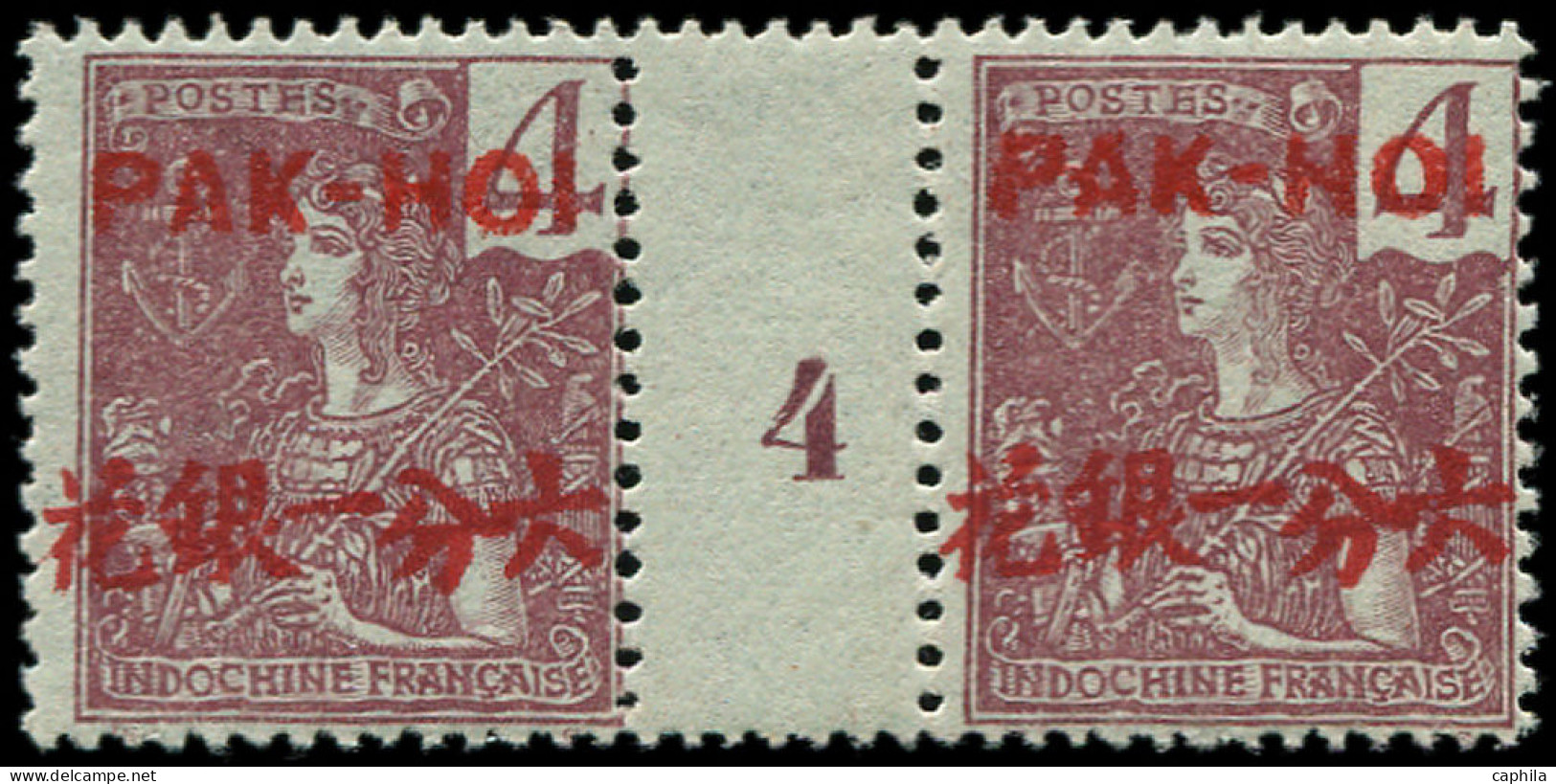 ** PAKHOI - Poste - 19, Paire Millésime "4", Tirage 240: 4c. Lilas-brun S. Gris - Unused Stamps