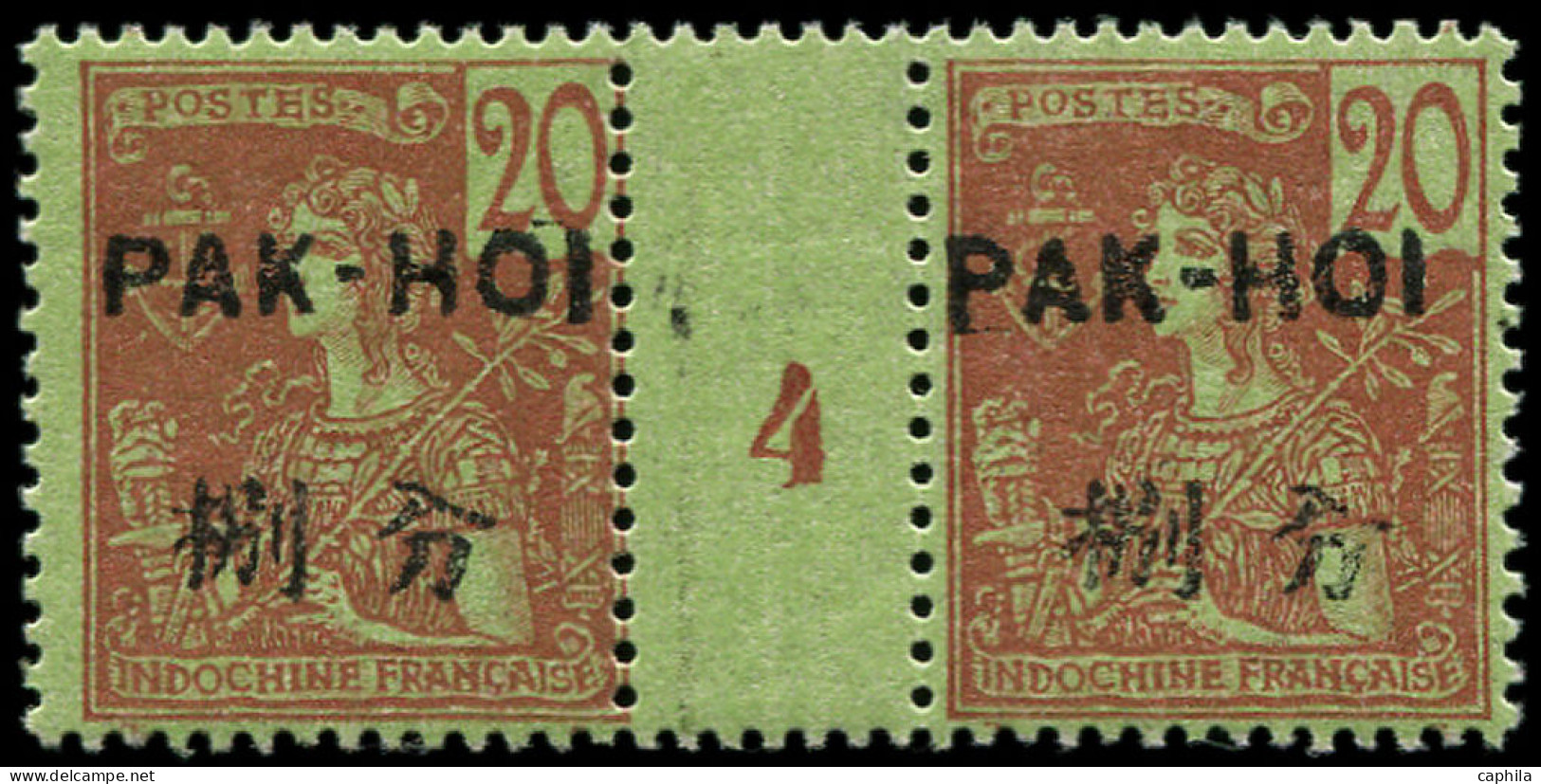 ** PAKHOI - Poste - 23, Paire Millésime "4", Tirage 180 (* Sur Millésime): 20c. Brique S. Vert - Unused Stamps