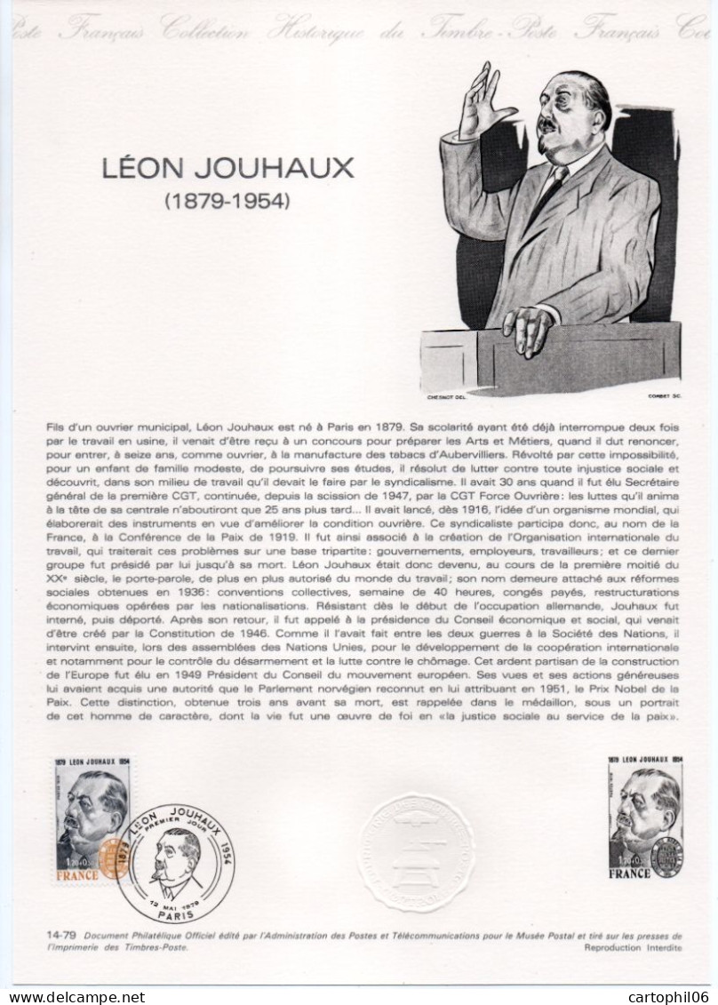 - Document Premier Jour LÉON JOUHAUX (1879-1954) - PARIS 12.5.1979 - - Andere & Zonder Classificatie