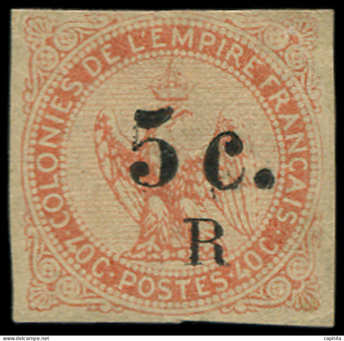 (*) REUNION - Poste - 3, Signé Calves: 5c. S. 40c. Vermillon - Unused Stamps