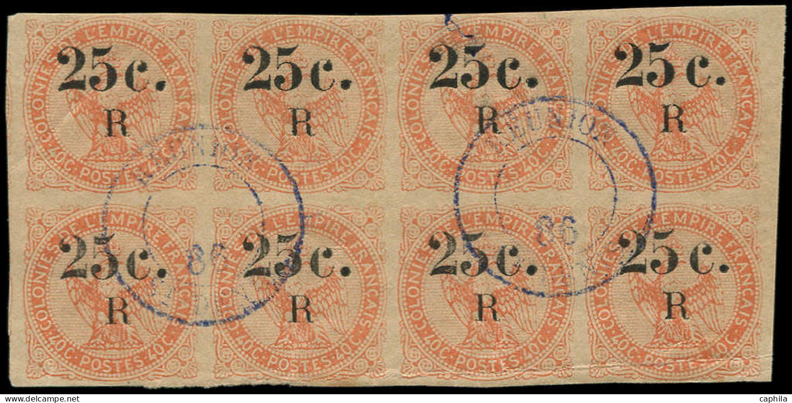 O REUNION - Poste - 4, Bloc De 8, Signé, 3 Points De Rouille (avec Gomme): 25c. S. 40c. Vermillon - Used Stamps