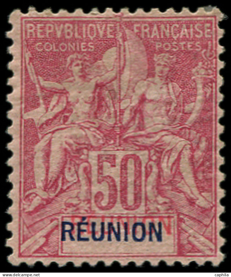 * REUNION - Poste - 42a, Double "Réunion" Bleu Et Rouge, Signé: 50c. Rose - Unused Stamps