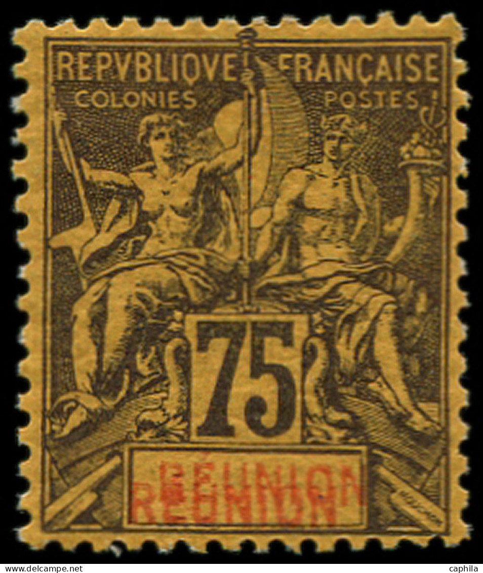 * REUNION - Poste - 43a, Double "Réunion": 75c. Violet-noir S. Jaune - Ungebraucht