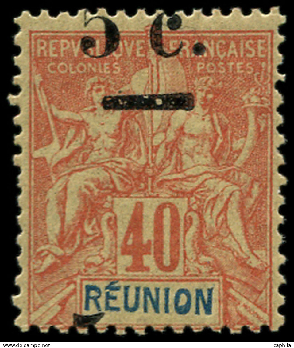 * REUNION - Poste - 52, Surcharge Très Déplacée, Valeur Non Barrée: 5c. S. 40c. (Maury) - Nuevos