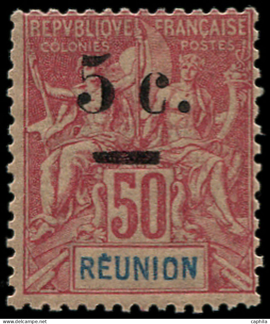 ** REUNION - Poste - 53, Surcharge Déplacée, Valeur Non Barrée: 5c. S. 50c. - Unused Stamps