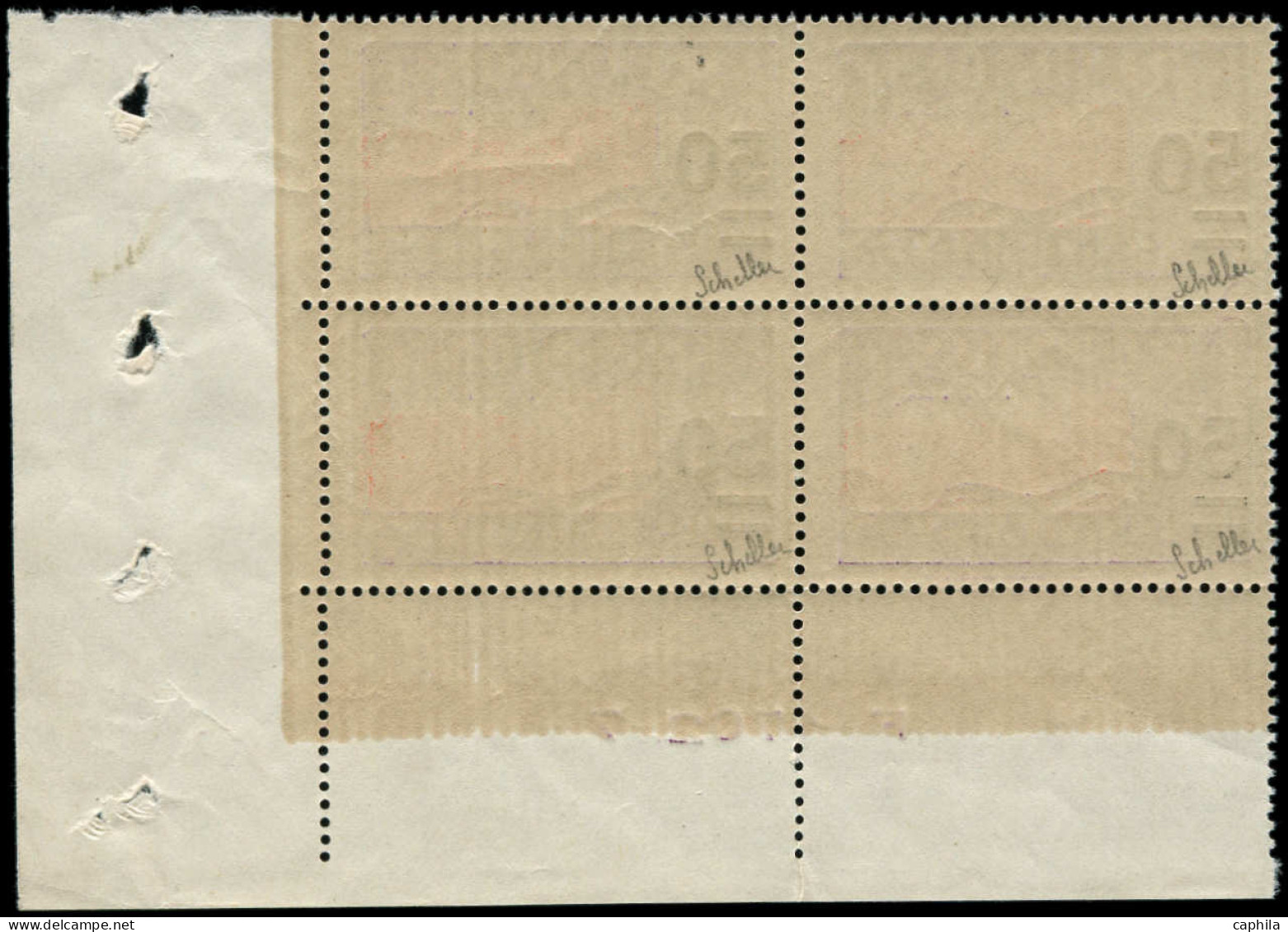 ** REUNION - Poste - 123A, Signé Scheller, Bloc De 4 Coin De Feuille Avec N°: 50 S. 45c. Lilas-brun & Rouge - Unused Stamps