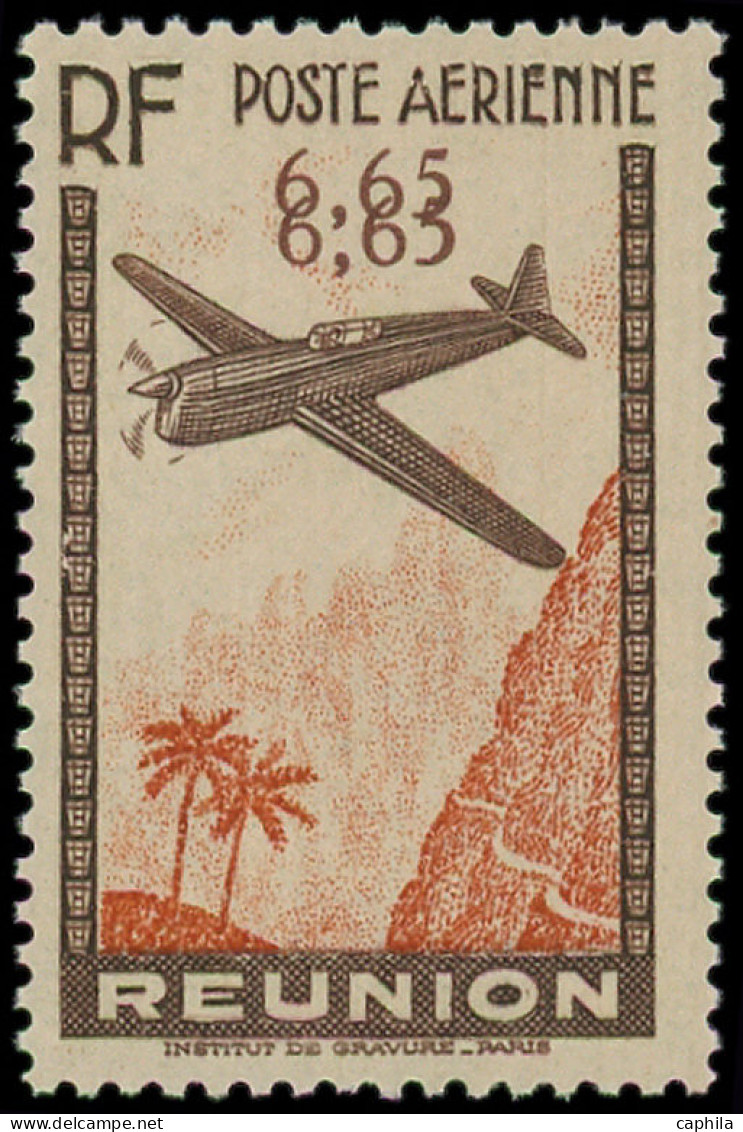 ** REUNION - Poste Aérienne - 3b, Valeur Faciale Doublée, Signé Brun: 6.65 Brun Et Rouge - Airmail