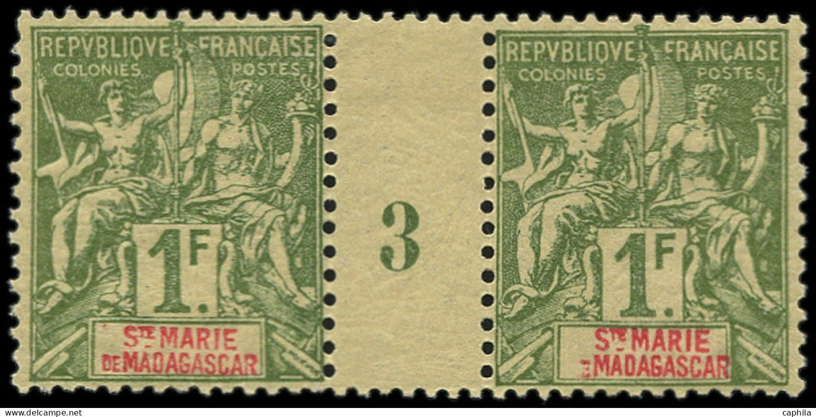 ** SAINTE MARIE MADAGASCAR - Poste - 13, Paire Millésime "3" (* Sur Millésime): 1f. Olive - Unused Stamps