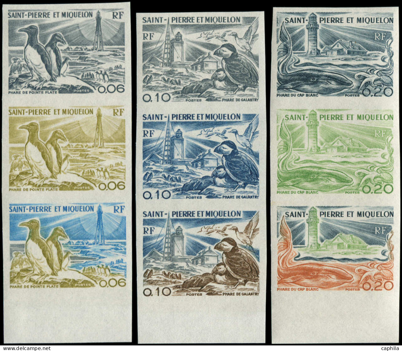 ** SAINT PIERRE & MIQUELON - Poste - 445/47, 3 Bandes De 3 Essais Dont Polychromes: Phares Et Animaux Marins - Unused Stamps