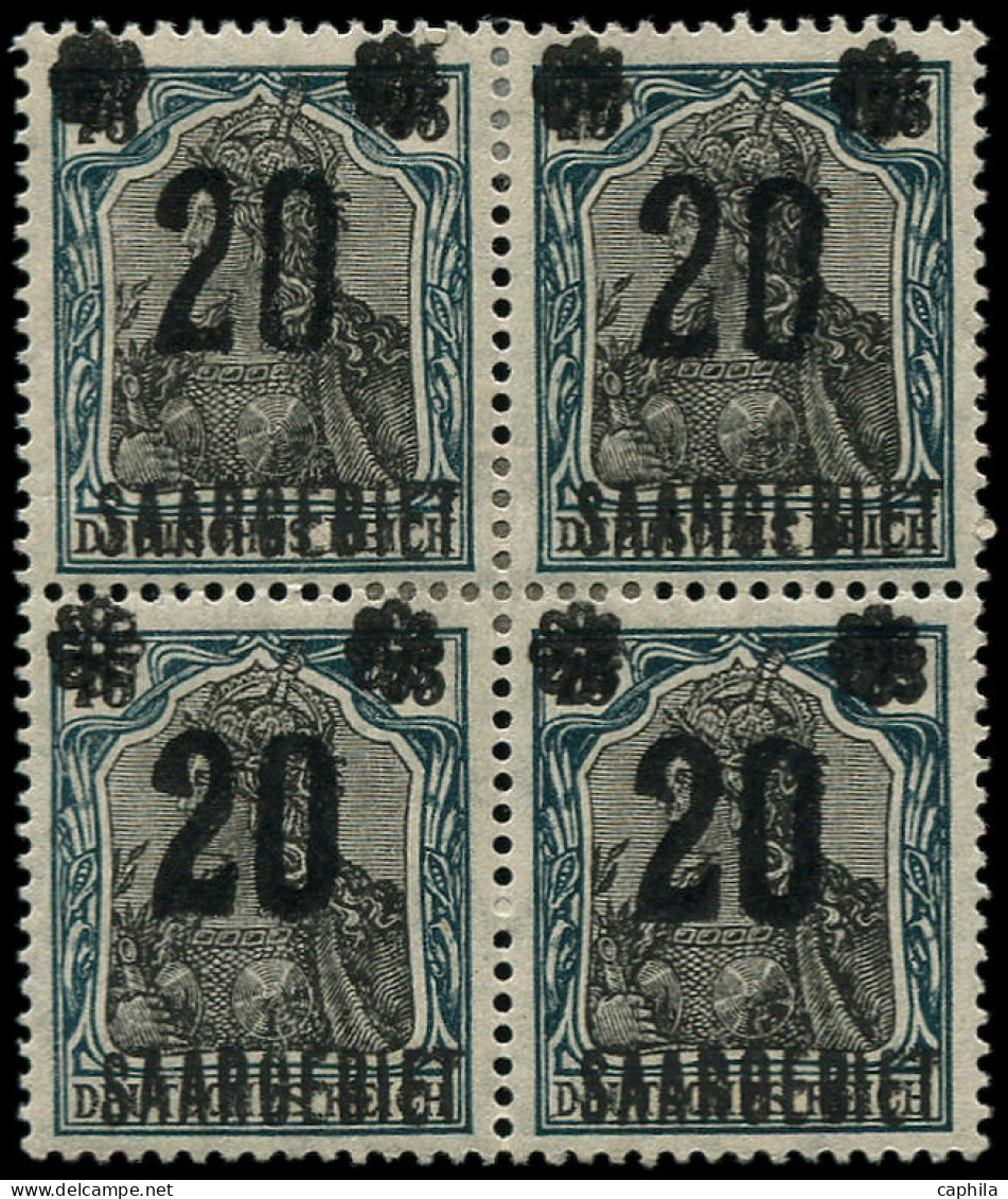 * SARRE - Poste - 50, Bloc De 4 Surcharge Recto-verso: 20 S. 75p. Vert Et Noir - Unused Stamps