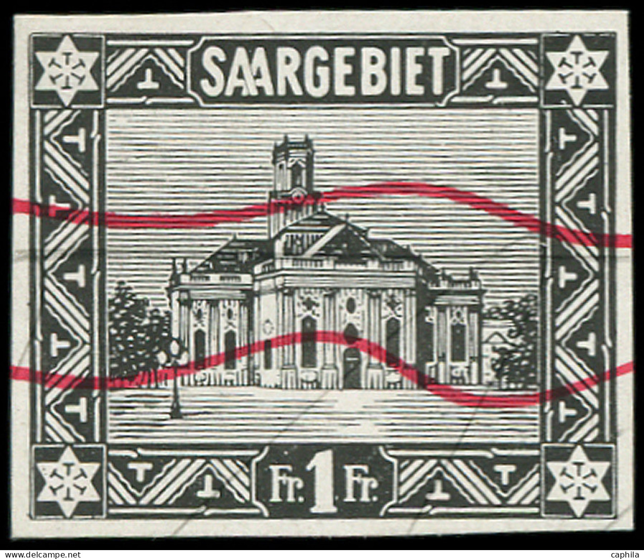 ** SARRE - Poste - 97, Essai Noir Sur Blanc, Non Dentelé: 1f. Eglise St. Louis - Unused Stamps