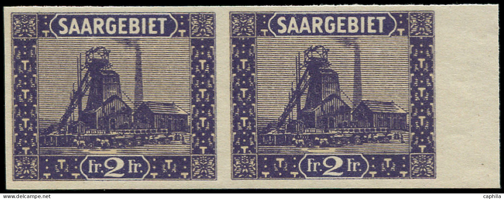 ** SARRE - Poste - 98, En Paire, Essai Violet Et Brun-jaune Non Dentelé: 2f. Mines (Maury) - Unused Stamps