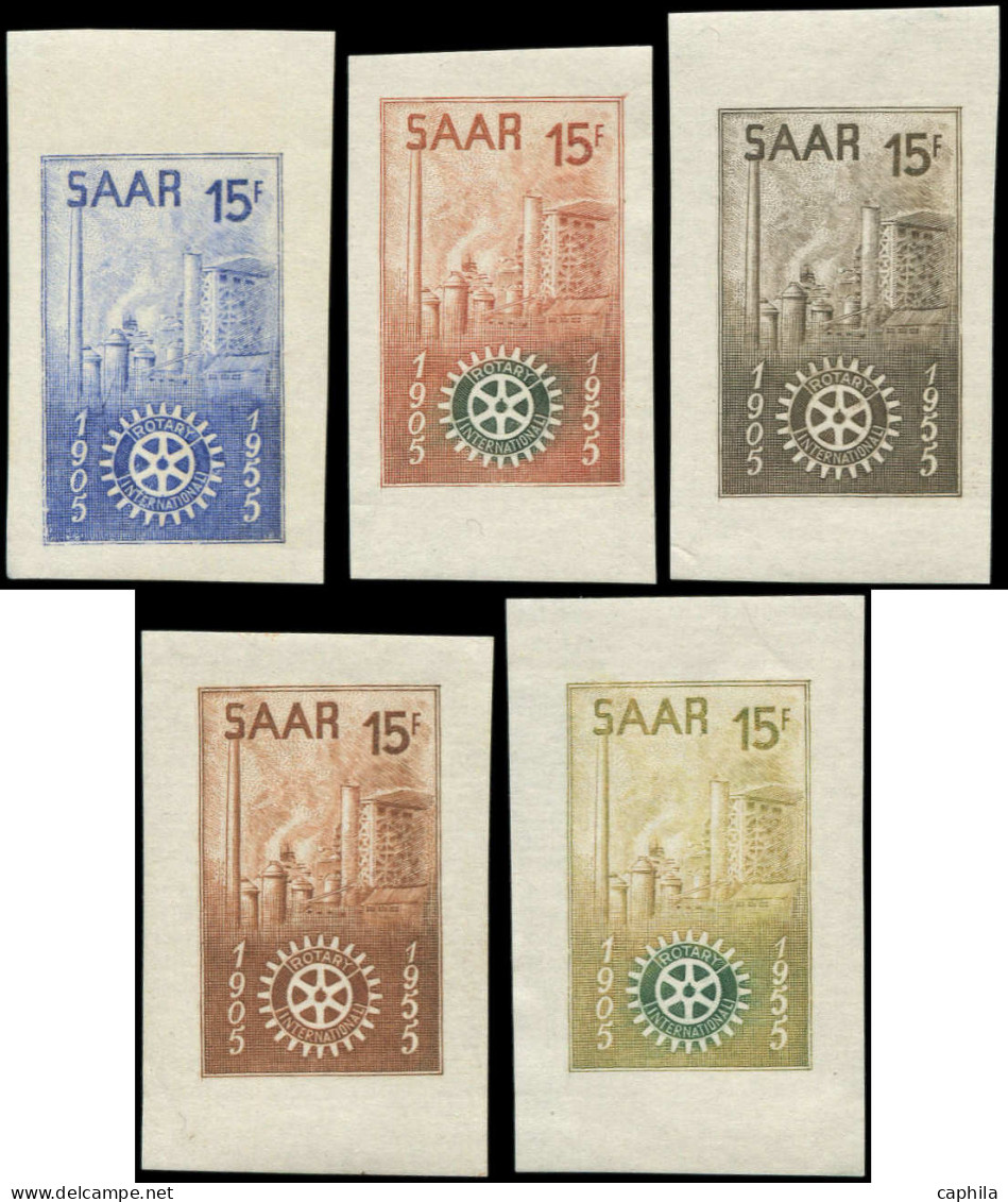 ** SARRE - Poste - 340, 5 Essais De Couleurs Différents, Non Dentelés Sur Feuillets Gommés: 15f. Rotary (Michel 358P) - Unused Stamps
