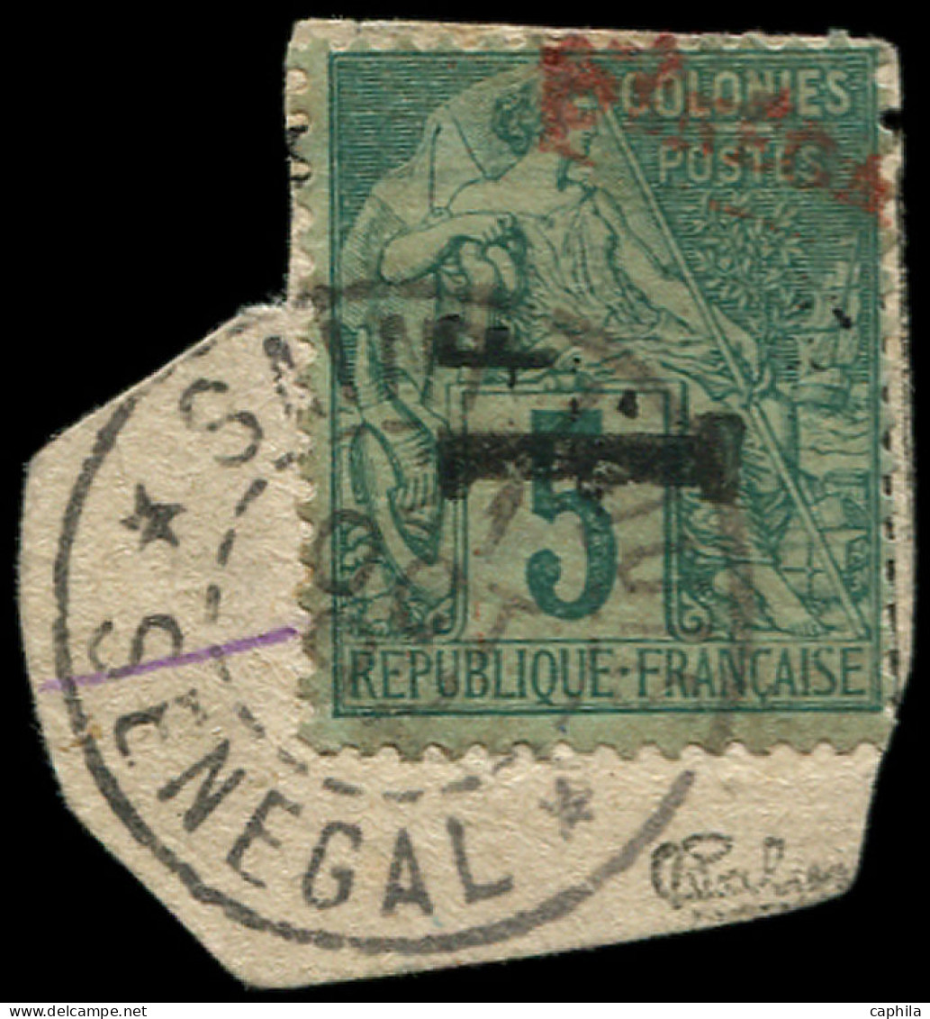 O SENEGAL - Poste - 7a, "Sénégal" En Rouge, Signé Calves, Sur Fragment: 1f. S. 5c. Vert - Oblitérés
