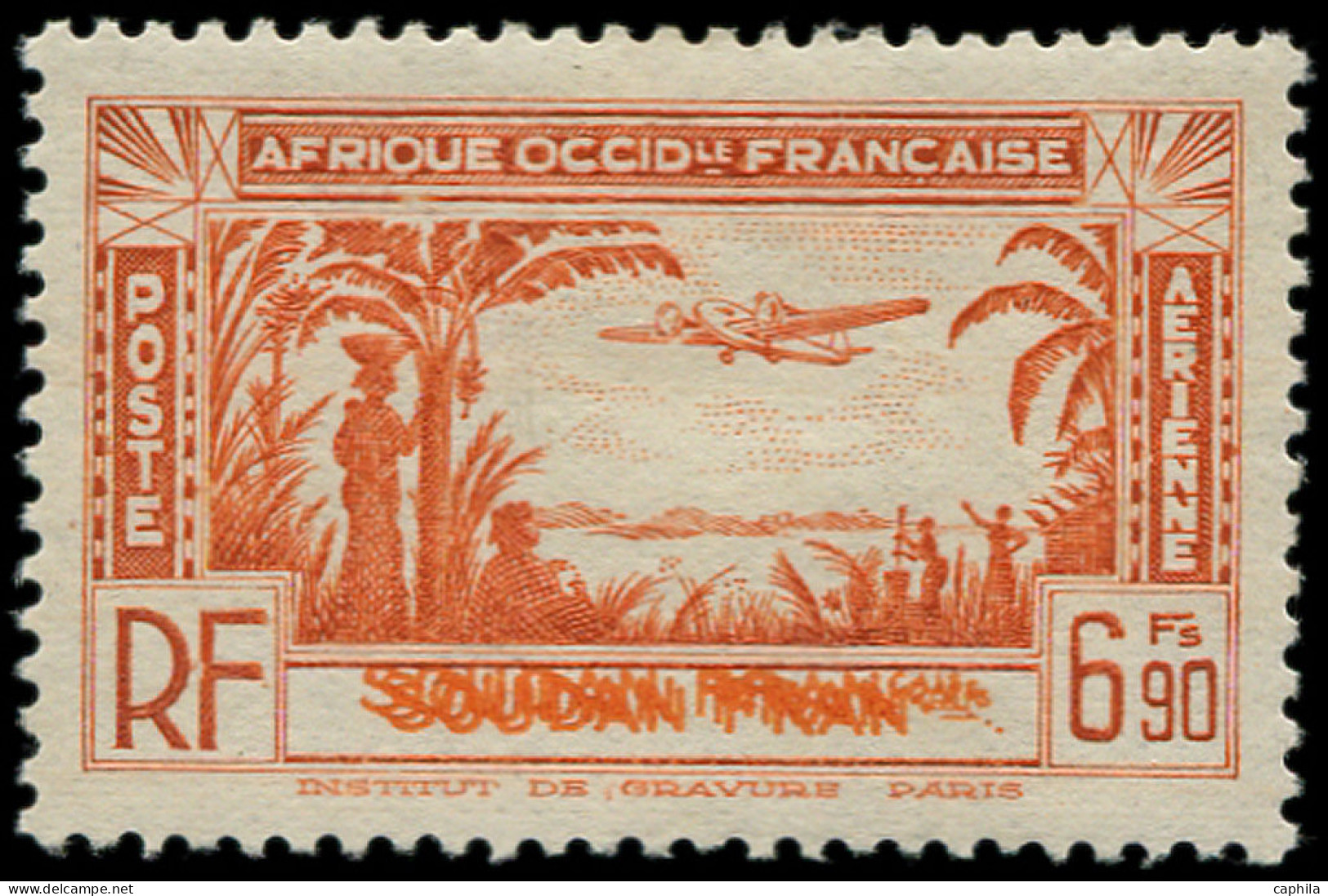 * SOUDAN FRANCAIS - Poste Aérienne - 5b, Triple Légende, Signé Brun: 6f.90 Orange - Neufs