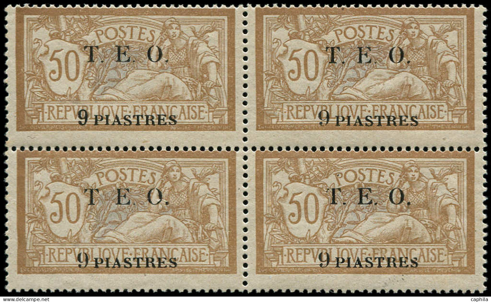 ** SYRIE - Poste - 9b, Bloc De 4 Dont 1 Exemplaire "9" Gras, Signé Brun: 9p. S. 50c. Brun Et Gris - Unused Stamps