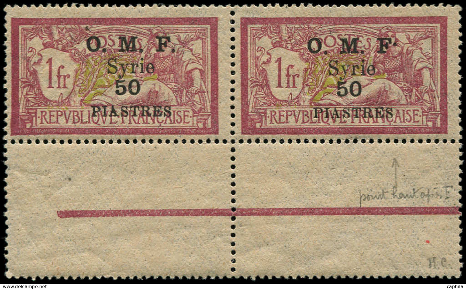 * SYRIE - Poste - 42, Paire, Tirage Du Haut-Commissariat, 1 Ex. Point Après Le "F" Plus Haut, Bdf: 50p. S. 50c. Merson ( - Unused Stamps