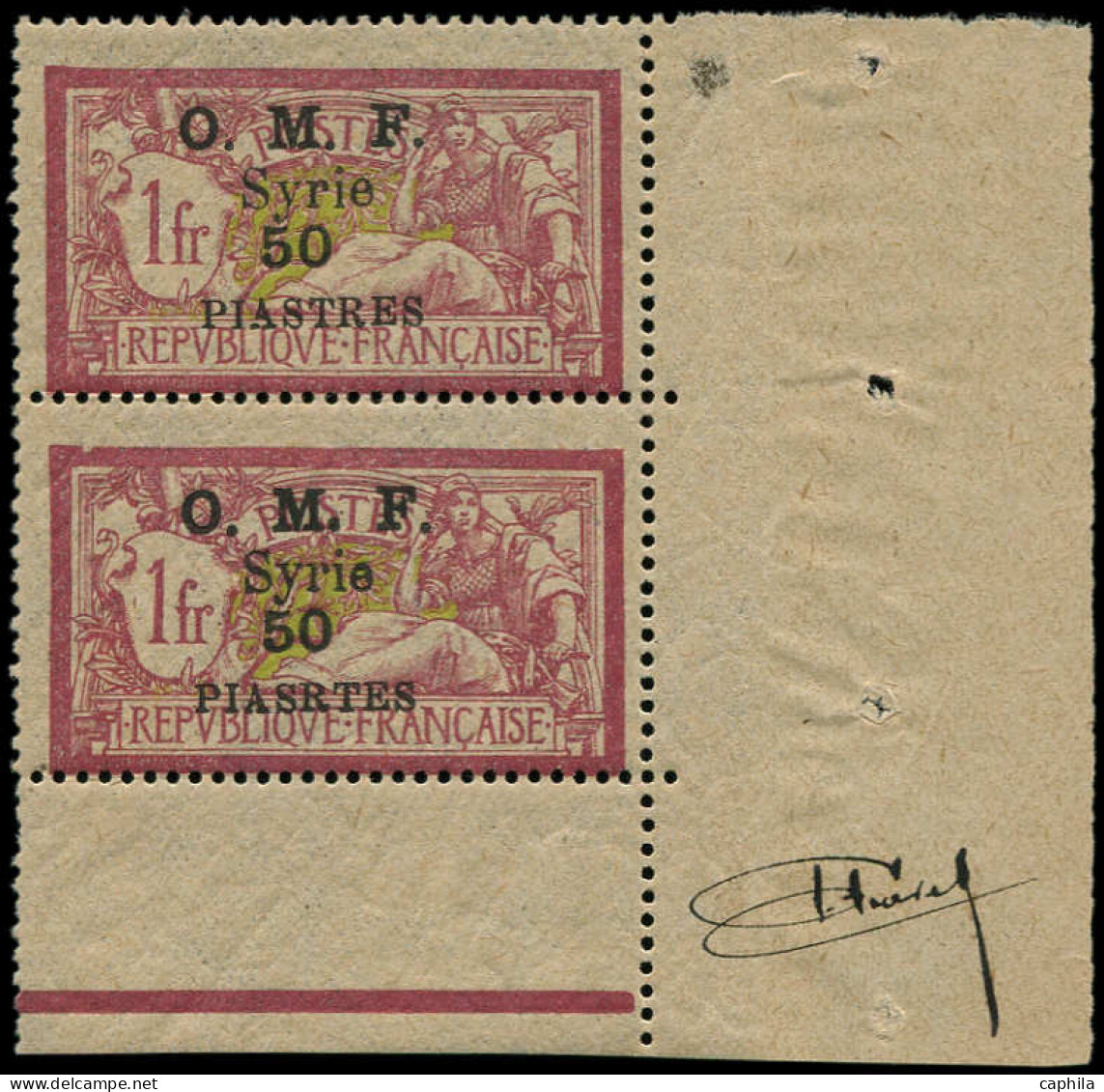 ** SYRIE - Poste - 42b, Paire Dont 1 Exemplaire "PIASRTES", Signé, Cdf: 50p. S. 1f. Merson - Unused Stamps