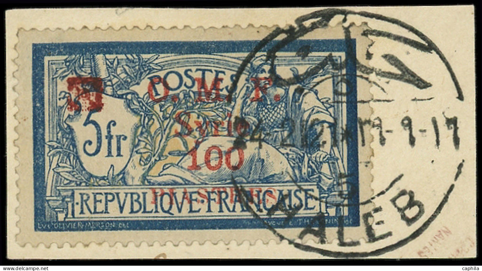 O SYRIE - Poste - 56A, Sur Fragment, Signé Scheller + Certificat  Roumet: 100pi. Sur 5f. Fleuron Rouge - R - - Used Stamps