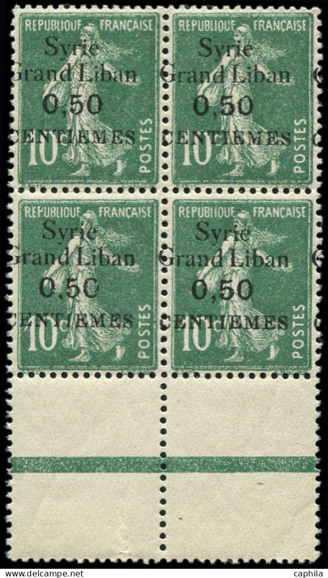** SYRIE - Poste - 90b, Superbe Bloc De 4, Erreur "0,50": Semeuse Vert - Unused Stamps