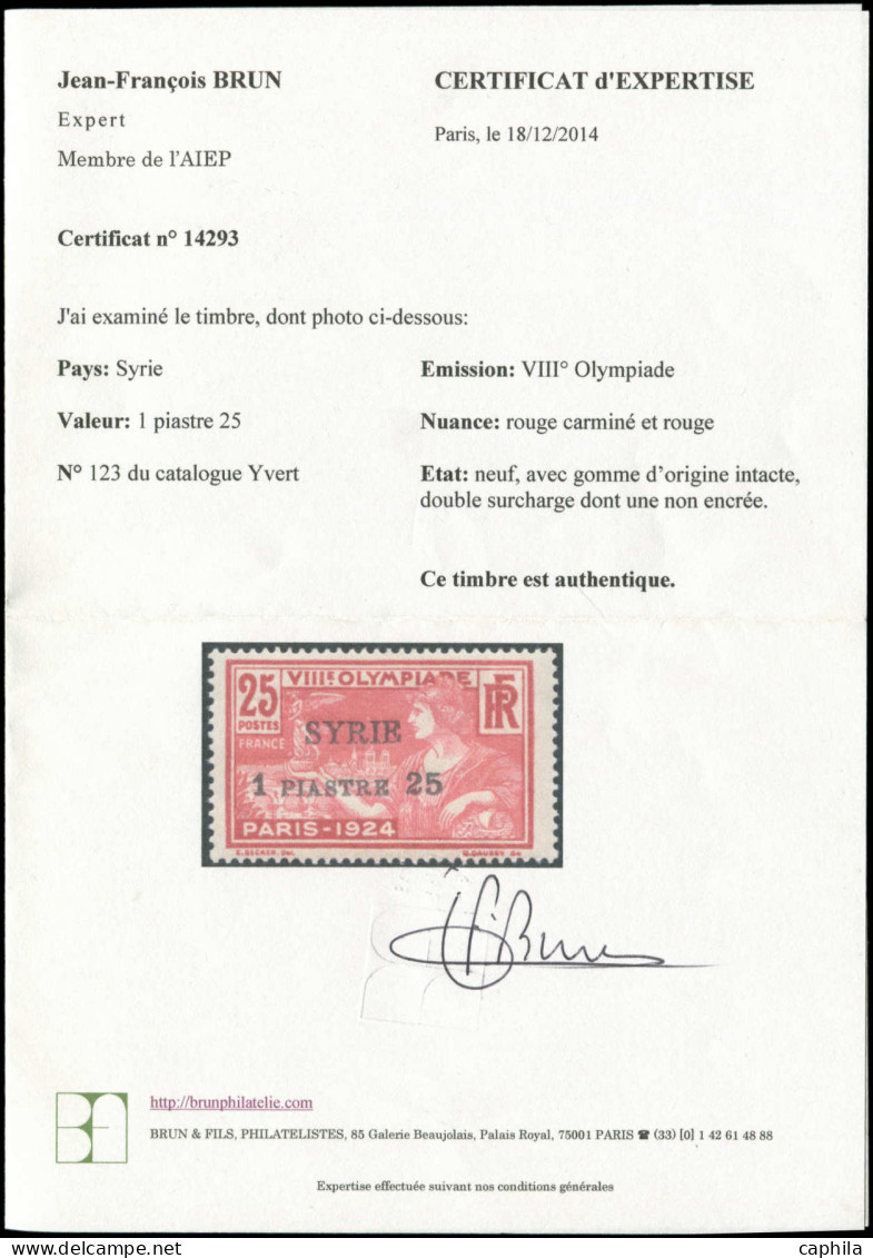 * SYRIE - Poste - 123, Double Surcharge, La 2ème à Sec (albinos), Certificat JF. Brun (peut être Unique): 1.25p Sur 25c. - Andere & Zonder Classificatie