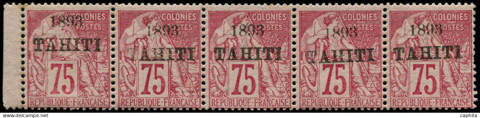 ** TAHITI - Poste - 29, Bande De 5 Dont 1 Exemplaire "T" Quasi Absent: 75c. Rose - Unused Stamps
