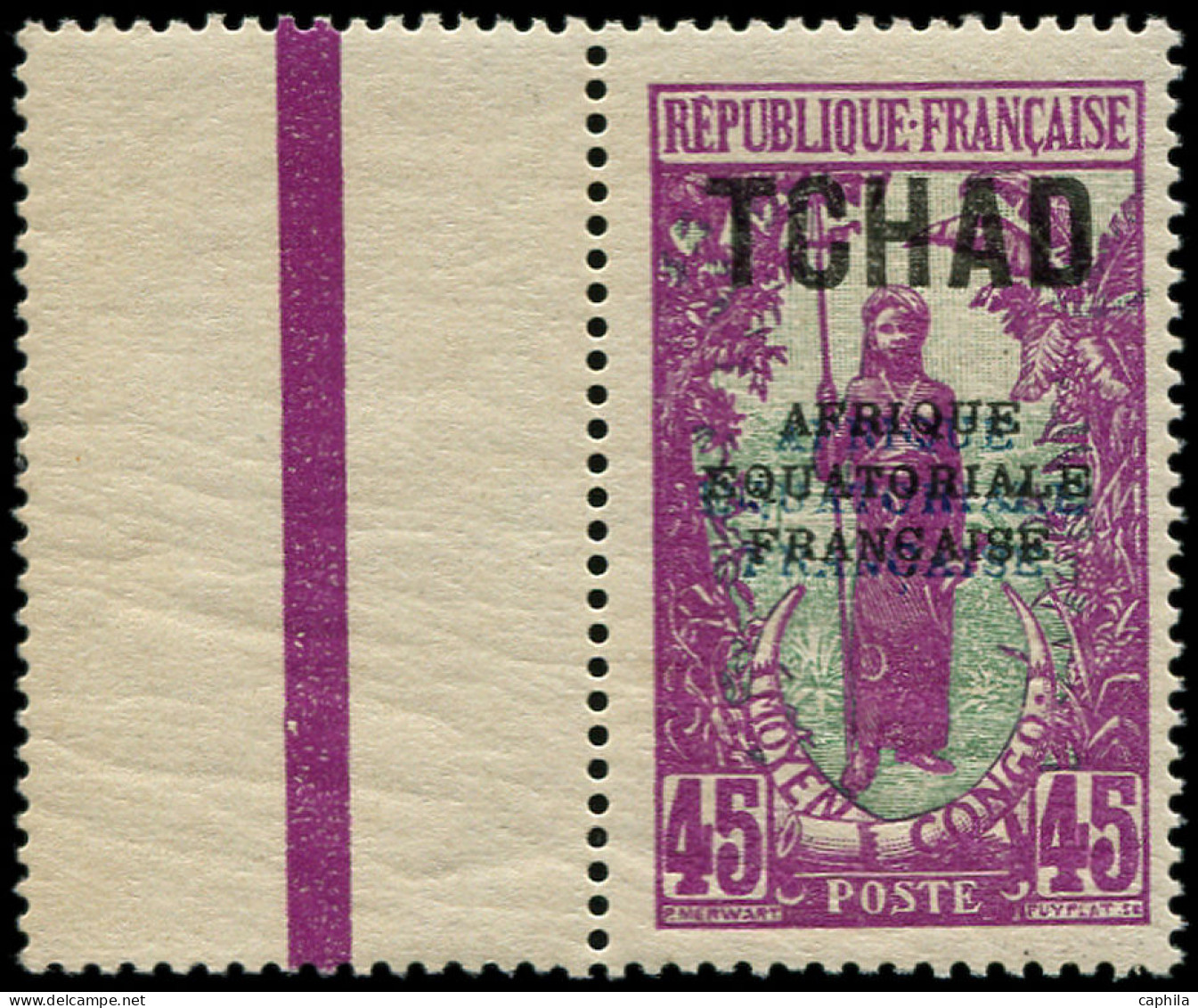 ** TCHAD - Poste - 30a, Surcharge "AEF" Doublée Noire + Bleue, Signé Calves, Bdf: 45c. Violet - Unused Stamps