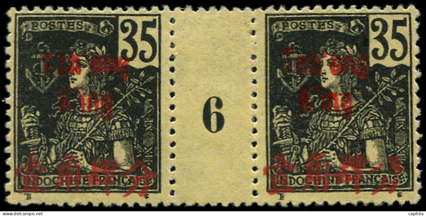 * TCHONG-K'ING - Poste - 57, Paire Millésime "6", Tirage 170: 35c. Noir S. Jaune - Unused Stamps