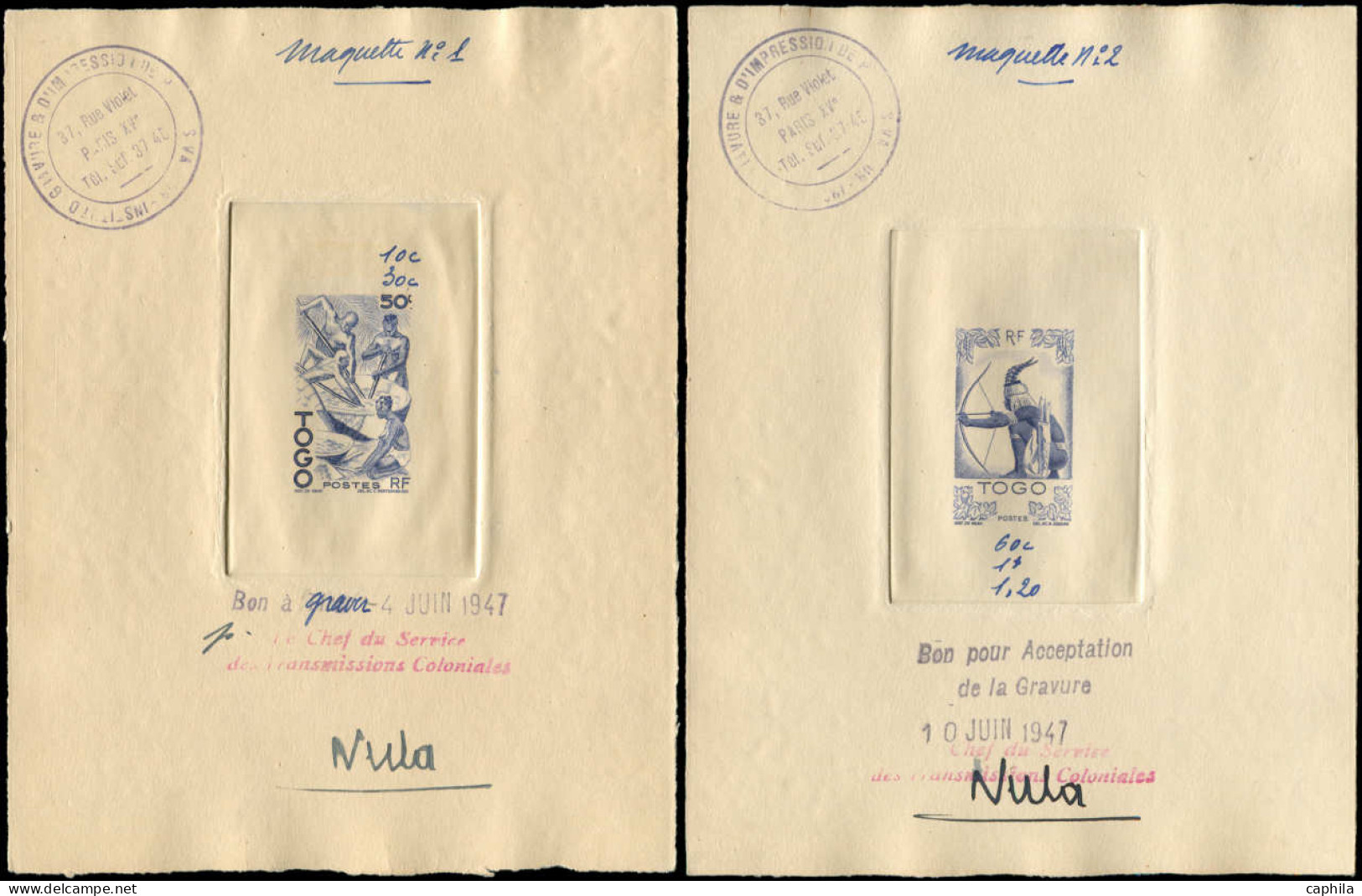EPA TOGO - Poste - 236/53, 6 épreuves D'artiste Datées Et Signées, "bon à Graver", Représentant L'ensemble De La Série - Unused Stamps
