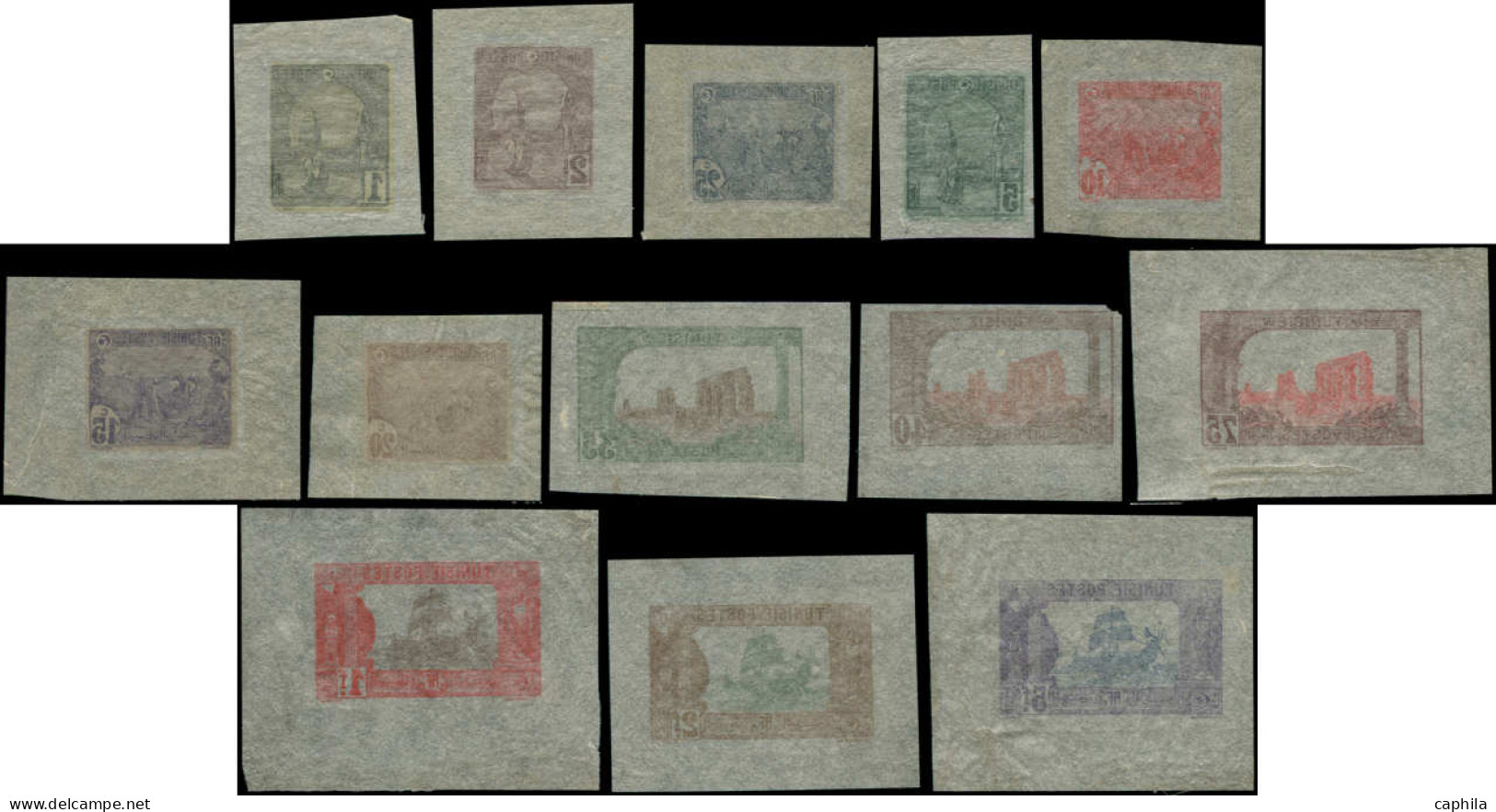 EPA TUNISIE - Poste - 29/41, 13 épreuves Dans La Couleur Petits Formats, Sur Soie (le 33 Déchirure En Angle) - Unused Stamps