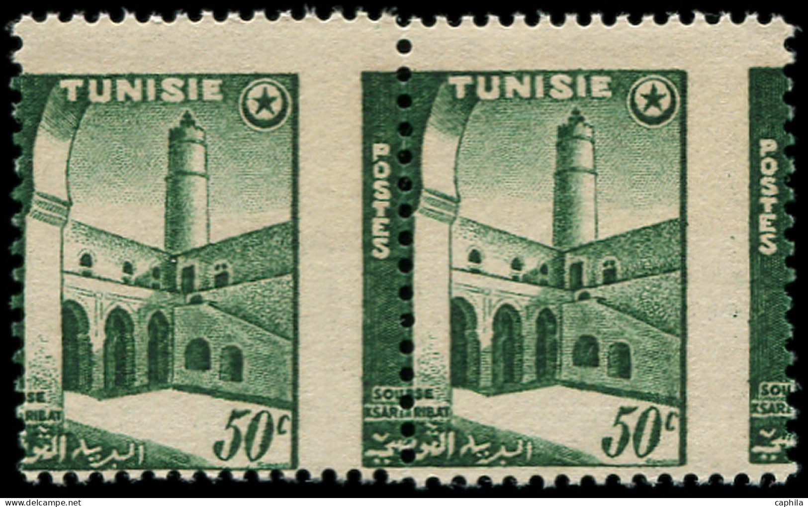 ** TUNISIE - Poste - 402, Paire, Piquage à Cheval: 50c. Vert - Neufs