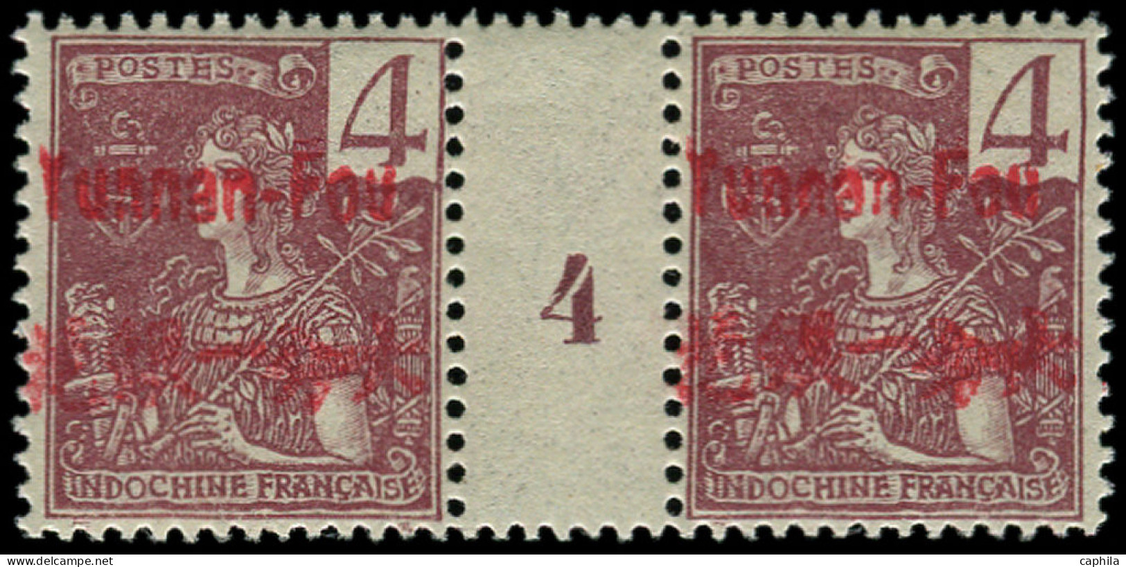 * YUNNANFOU - Poste - 18, Paire Millésime "4", Gomme Coloniale: 4c. Lilas-brun S. Gris - Unused Stamps