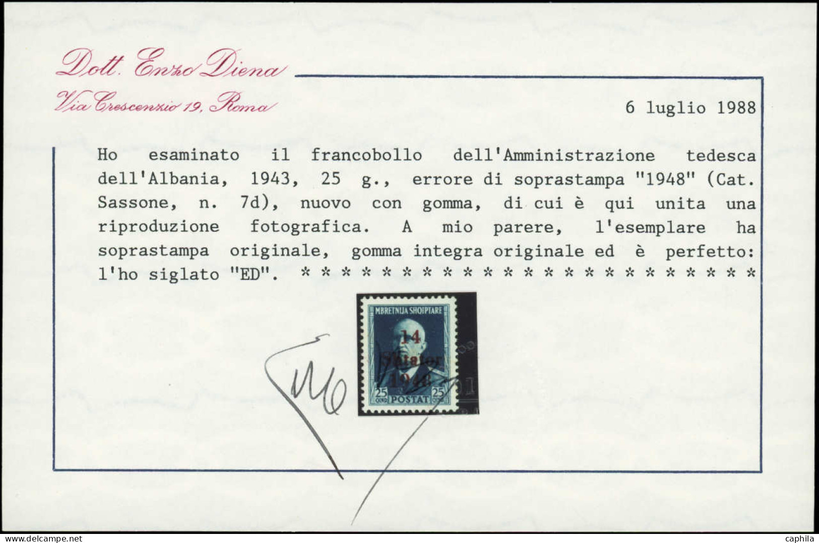 ** ALBANIE - Poste - 290/91 + 293 + 295, Erreur De Date "1948", Le 295 Certificat Photo Diéna (Michel 2/3 + 5 + 7) - Albania