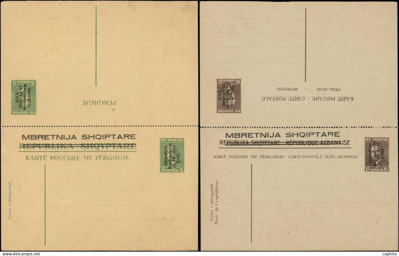 N ALBANIE - Entiers Postaux - Administration Italienne, Michel K 12/13 + P 36/9, 2 Cp + 2 Cp Doubles + 2 C. Lettre: Zogu - Albanie