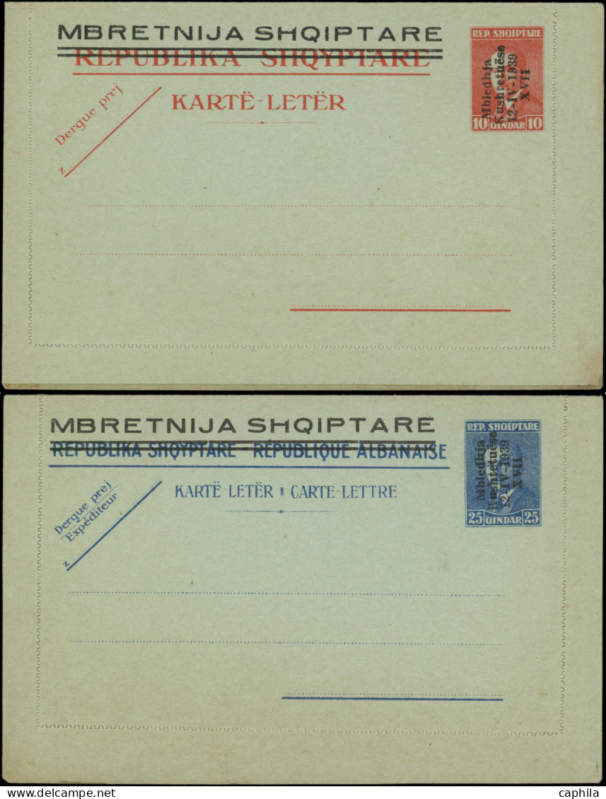 N ALBANIE - Entiers Postaux - Administration Italienne, Michel K 12/13 + P 36/9, 2 Cp + 2 Cp Doubles + 2 C. Lettre: Zogu - Albanie