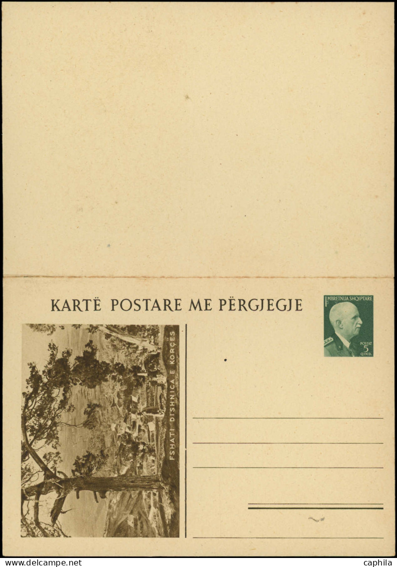 N ALBANIE - Entiers Postaux - Occupation Italienne, Michel P 51, Cp. Double Illustrée: 5+5q. Vert Victor Emmanuel - Albania